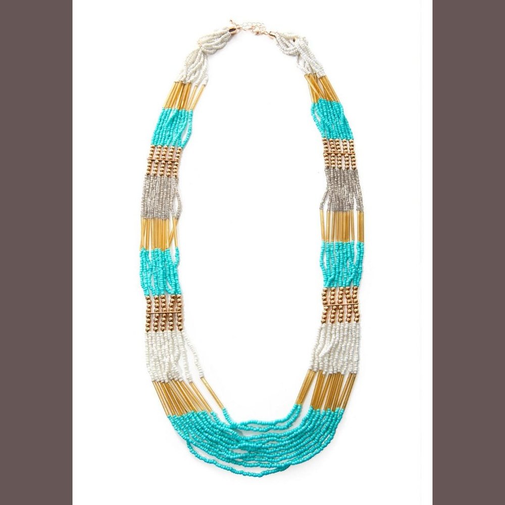 BOSTON PROPER TURQUOISE BEADED LONG NECKLACE